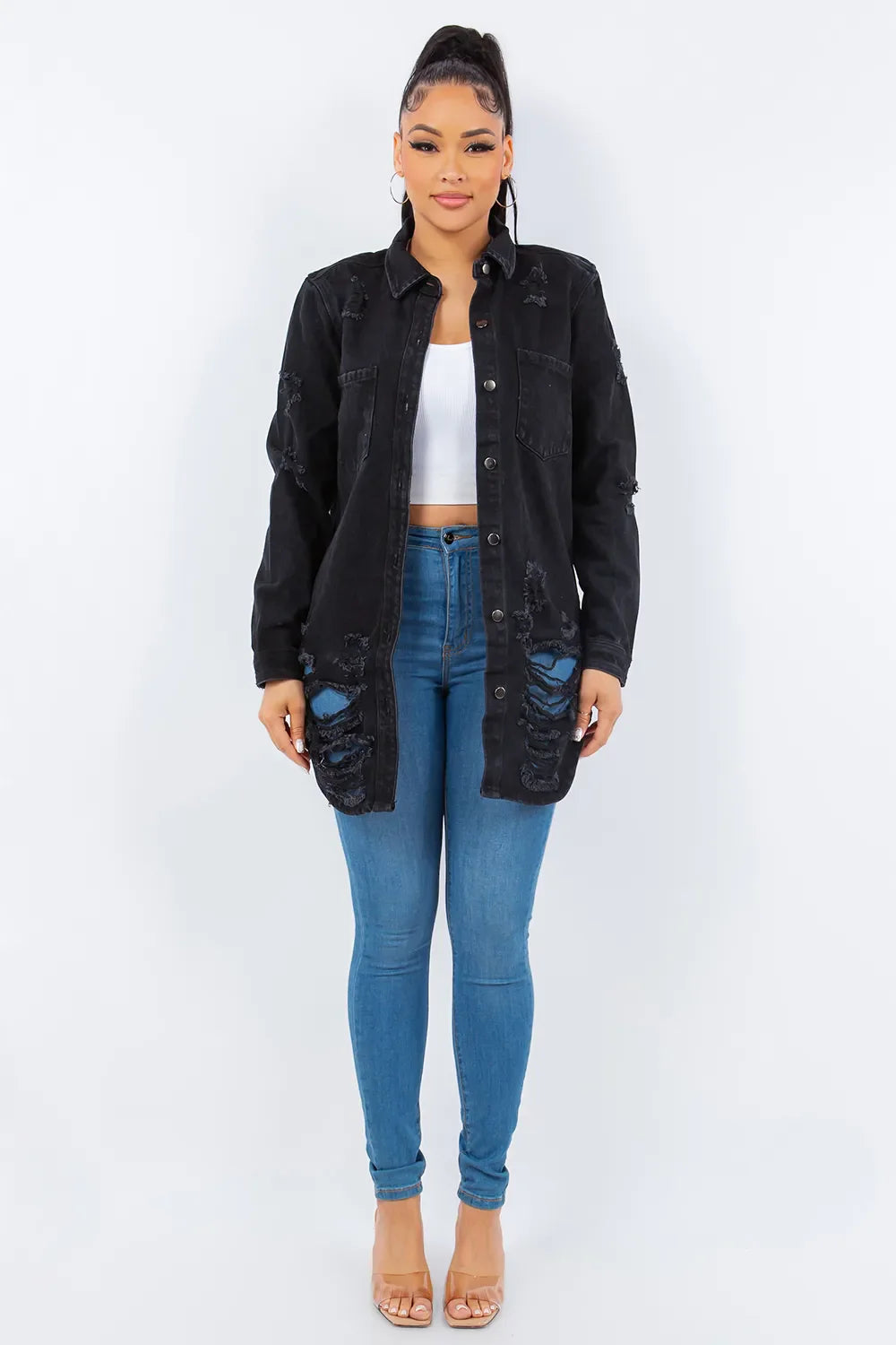 Trendsi American Bazi Denim Jacket - Black - Small