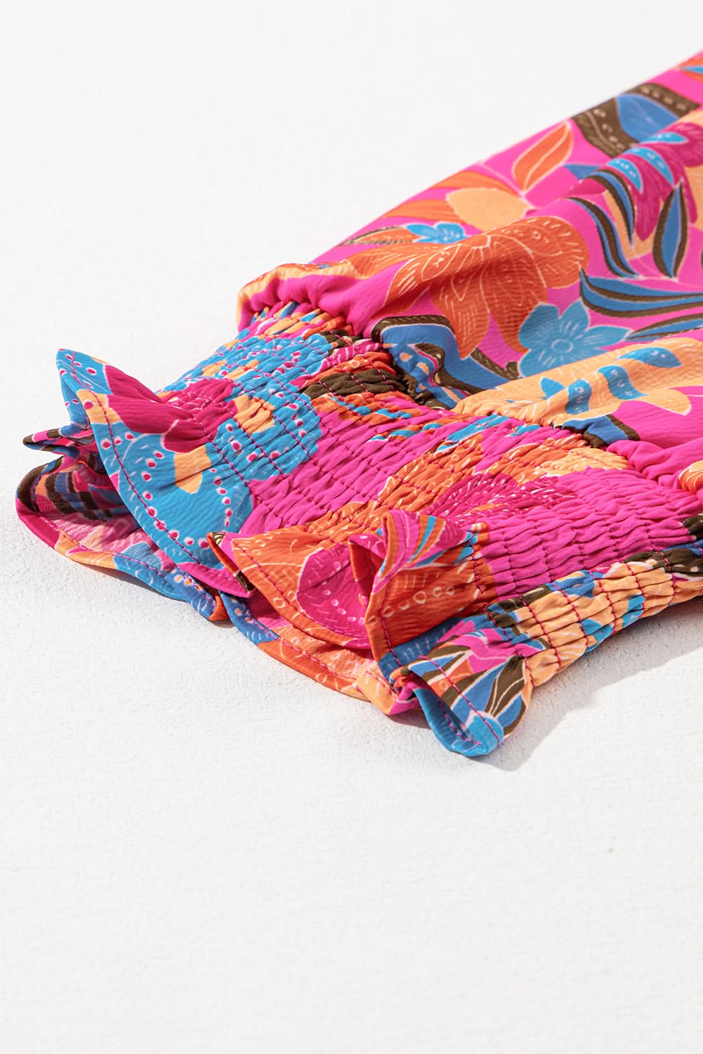 Rose plus floral blouse - frilly neck, puff sleeves