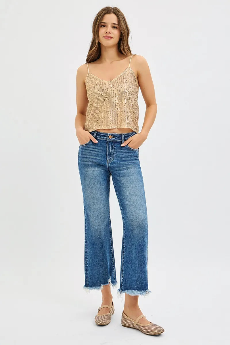 Risen Plus Size Mid Rise Cropped Wide Leg Jeans Denim
