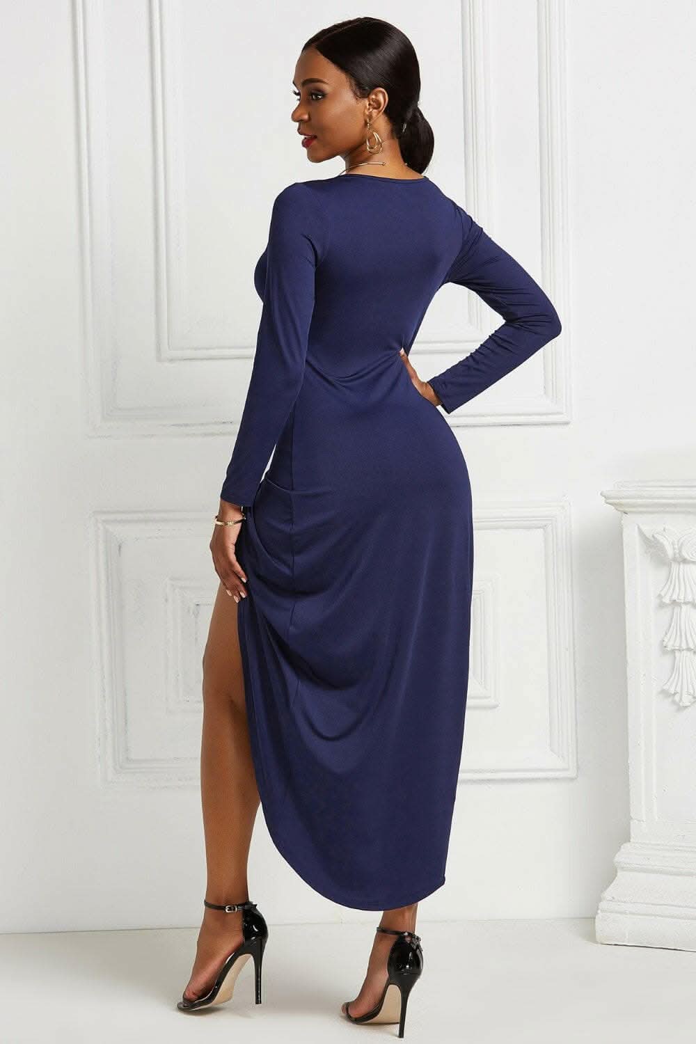 Elegant ruched surplice dress