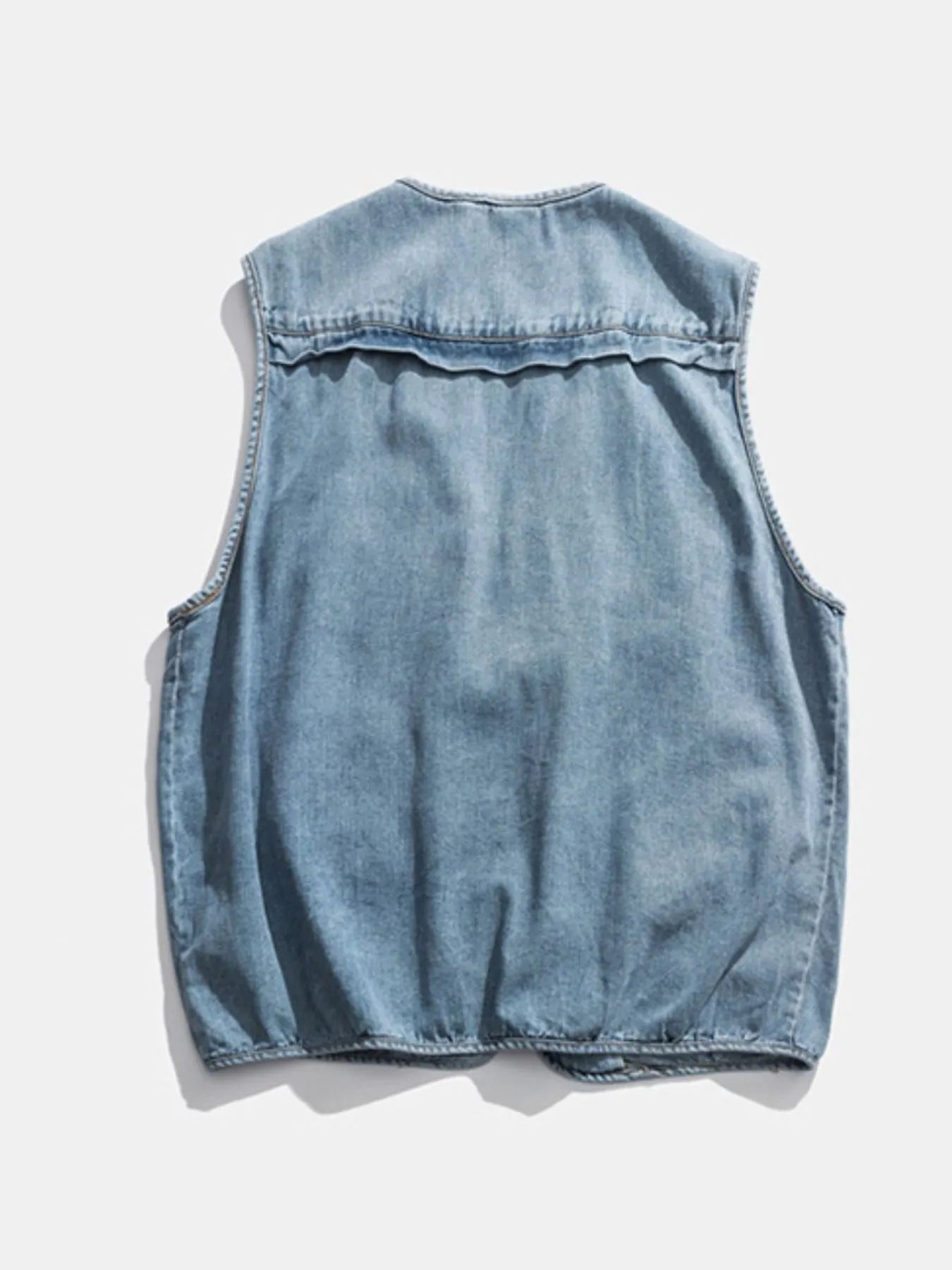 Multi-Pocket V-Neck Denim Vest