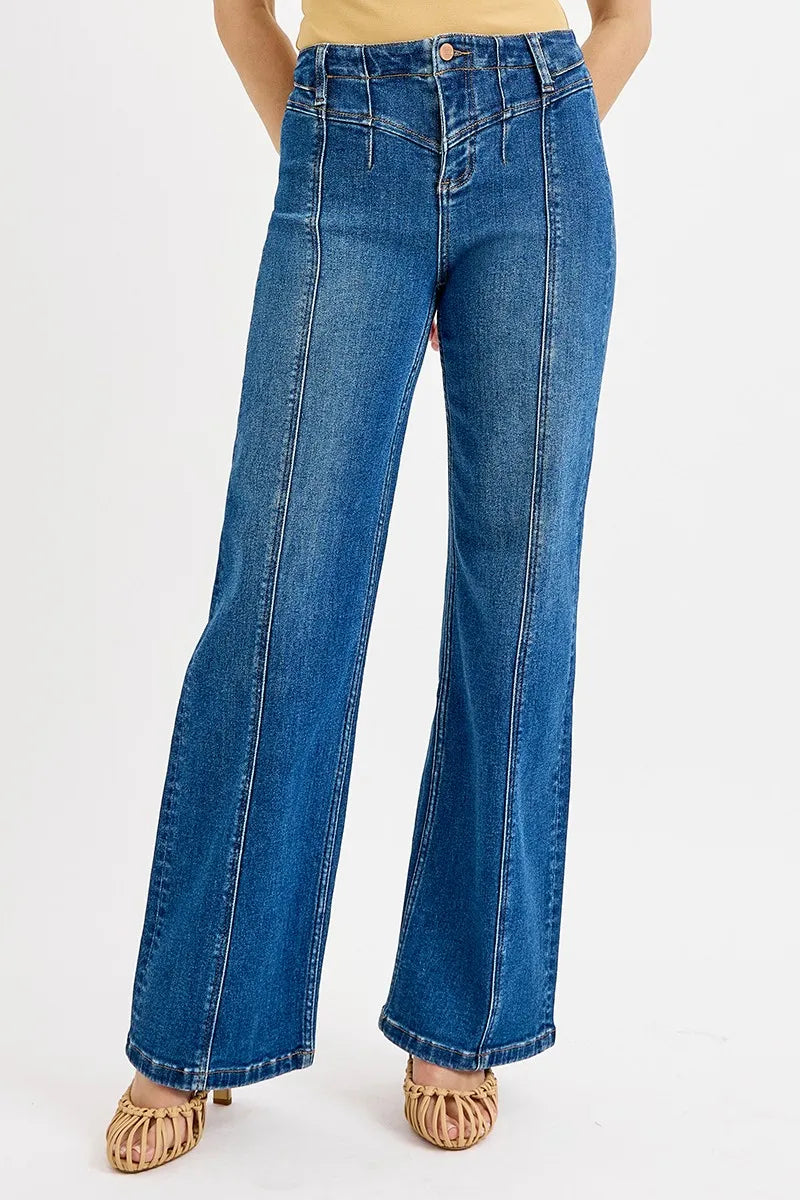 RISEN Seam Detail Wide Leg Jeans