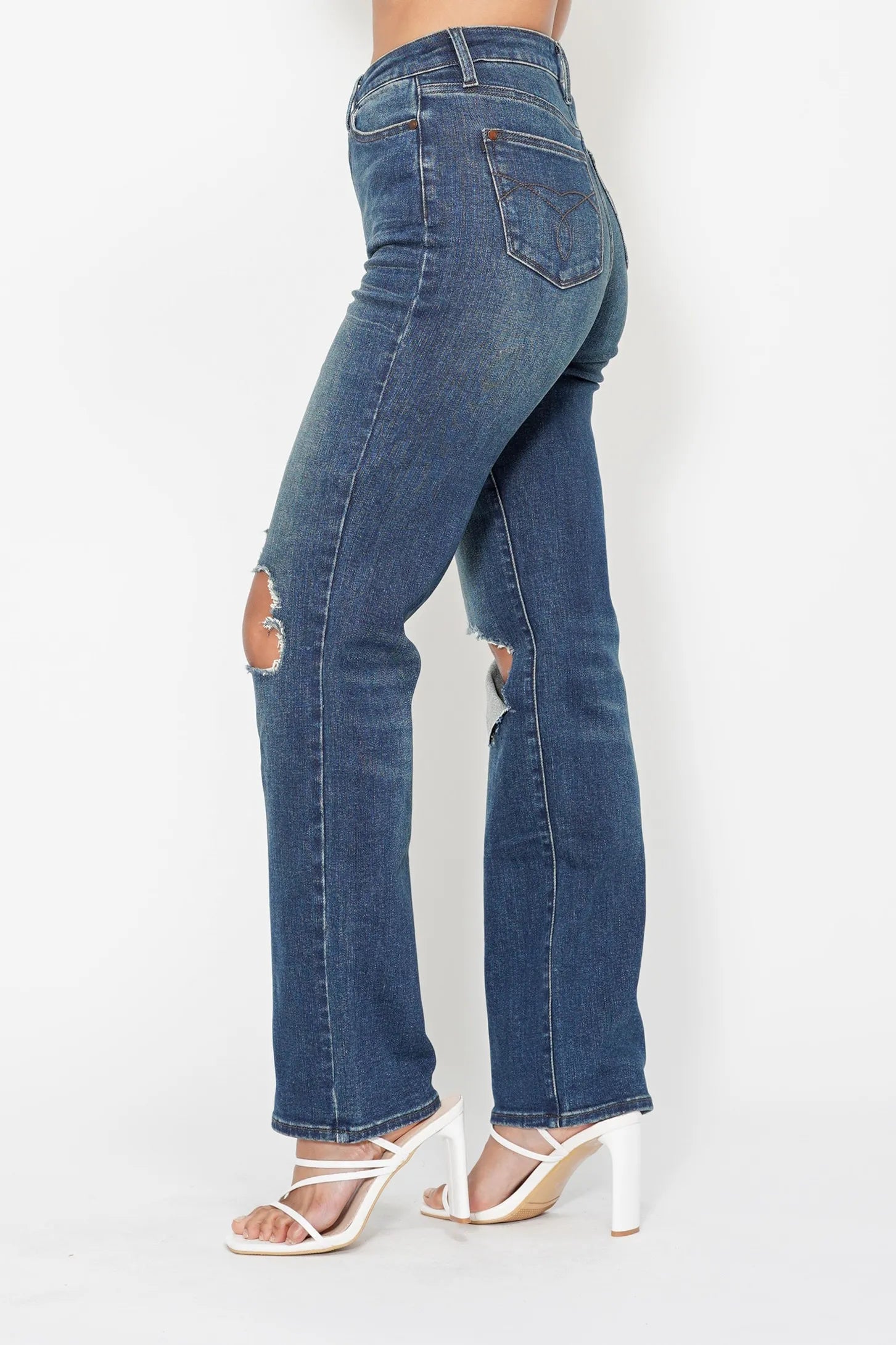 Judy Blue Plus Size High Waisted Ripped Knee Dad Jeans