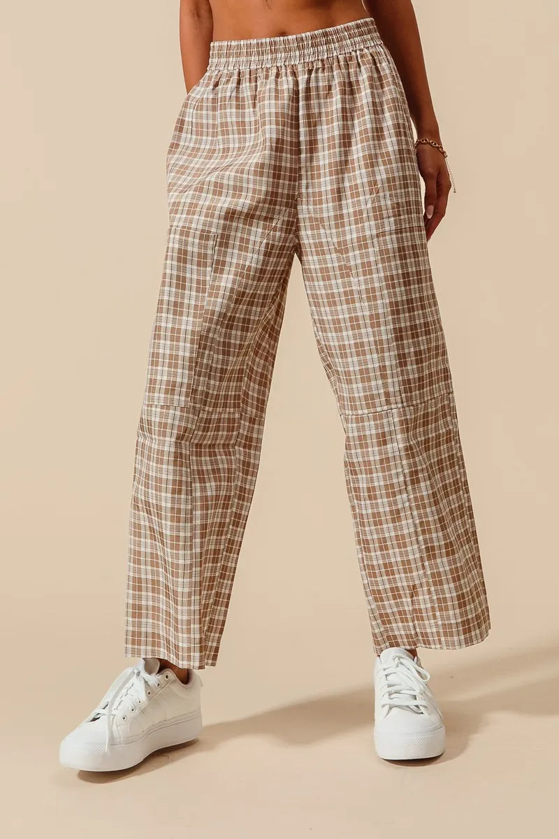 SO ME Check Plaid Wide Leg Pants with Big Patch Pockets