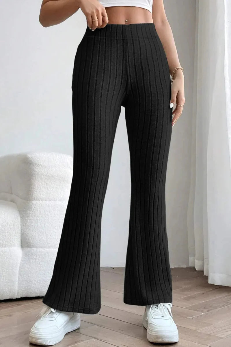Trendsi Basic Bae Full Size Ribbed High Waist Flare Pants