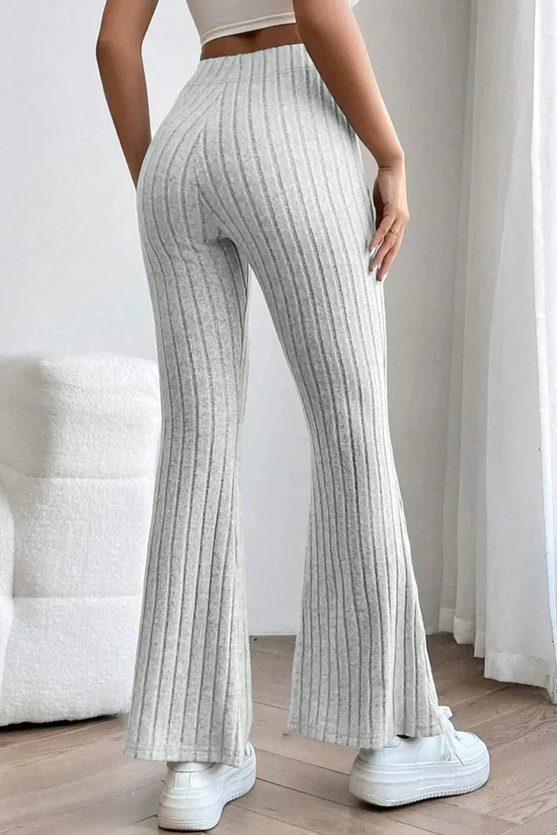 Trendsi Basic Bae Full Size Ribbed High Waist Flare Pants
