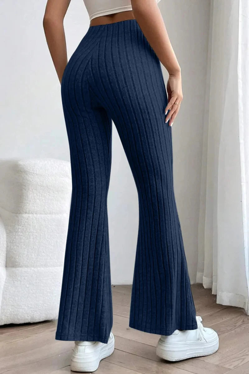 Trendsi Basic Bae Full Size Ribbed High Waist Flare Pants