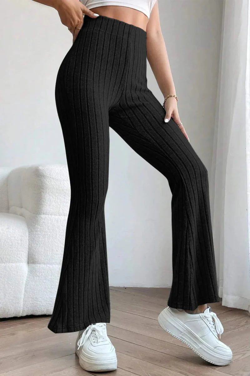 Trendsi Basic Bae Full Size Ribbed High Waist Flare Pants
