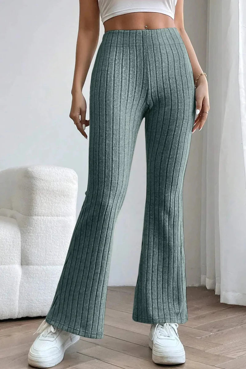 Trendsi Basic Bae Full Size Ribbed High Waist Flare Pants
