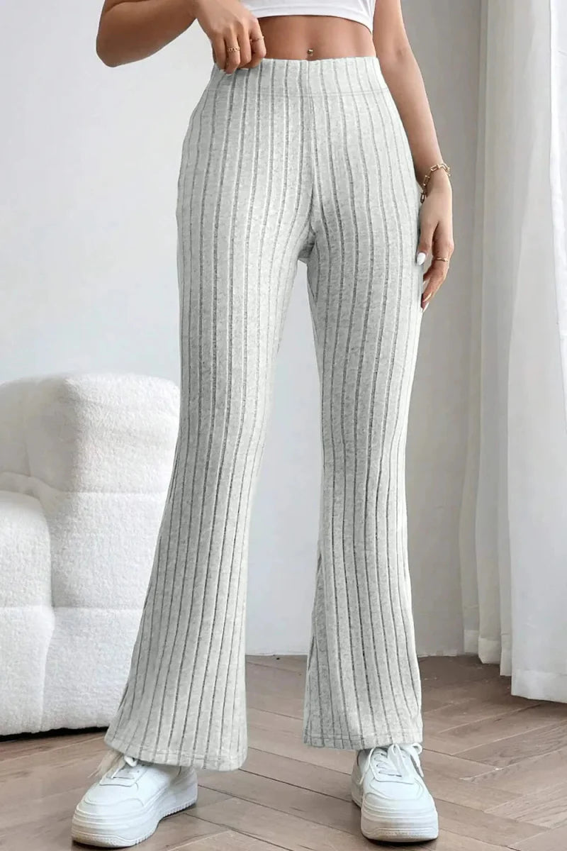Trendsi Basic Bae Full Size Ribbed High Waist Flare Pants