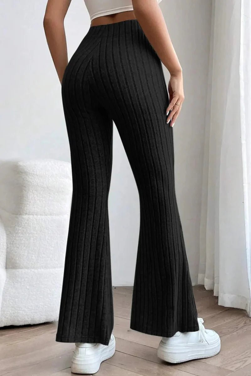 Trendsi Basic Bae Full Size Ribbed High Waist Flare Pants