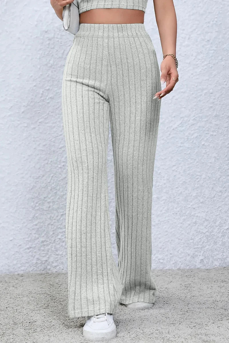 Trendsi Basic Bae Full Size Ribbed High Waist Flare Pants