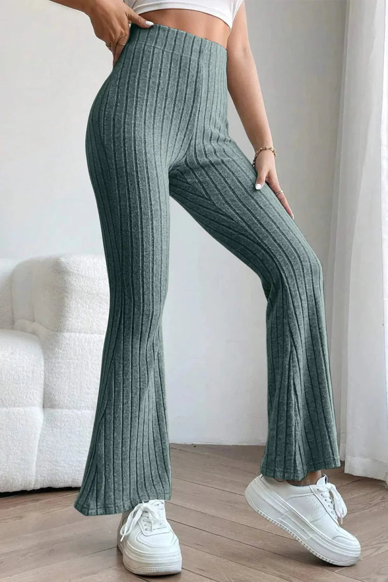 Trendsi Basic Bae Full Size Ribbed High Waist Flare Pants