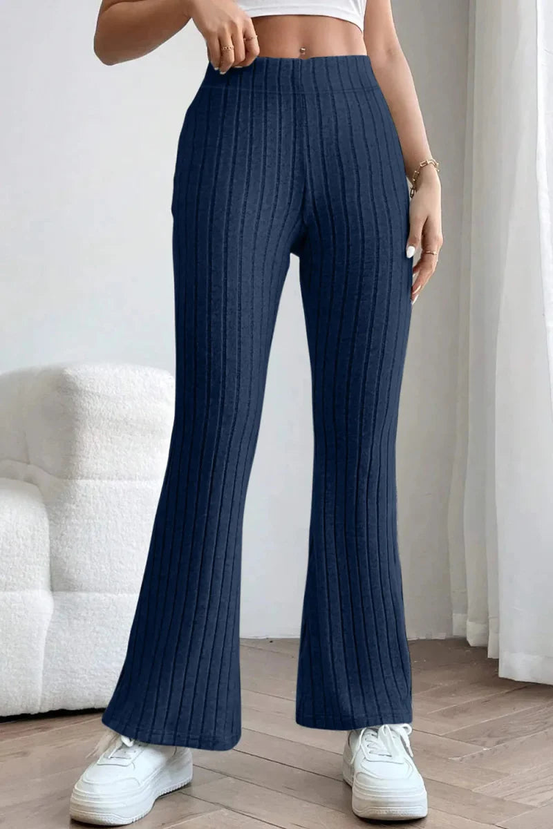 Trendsi Basic Bae Full Size Ribbed High Waist Flare Pants