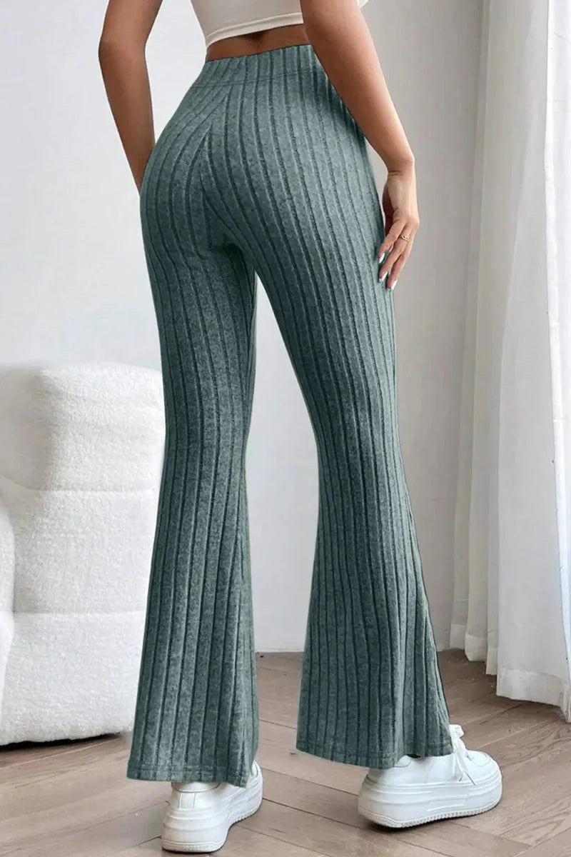 Trendsi Basic Bae Full Size Ribbed High Waist Flare Pants