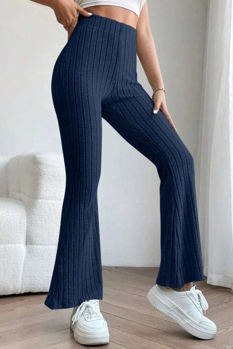 Trendsi Basic Bae Full Size Ribbed High Waist Flare Pants