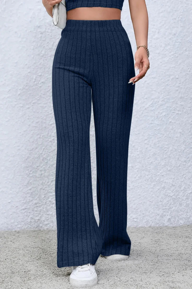 Trendsi Basic Bae Full Size Ribbed High Waist Flare Pants