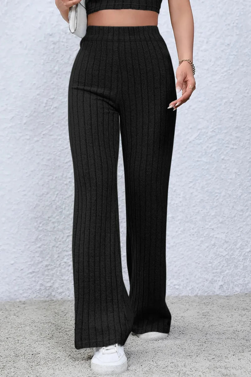 Trendsi Basic Bae Full Size Ribbed High Waist Flare Pants