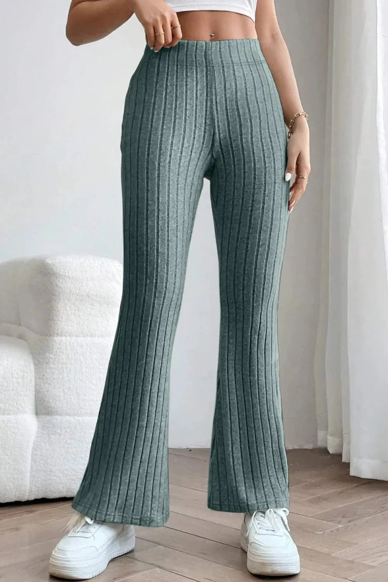 Trendsi Basic Bae Full Size Ribbed High Waist Flare Pants