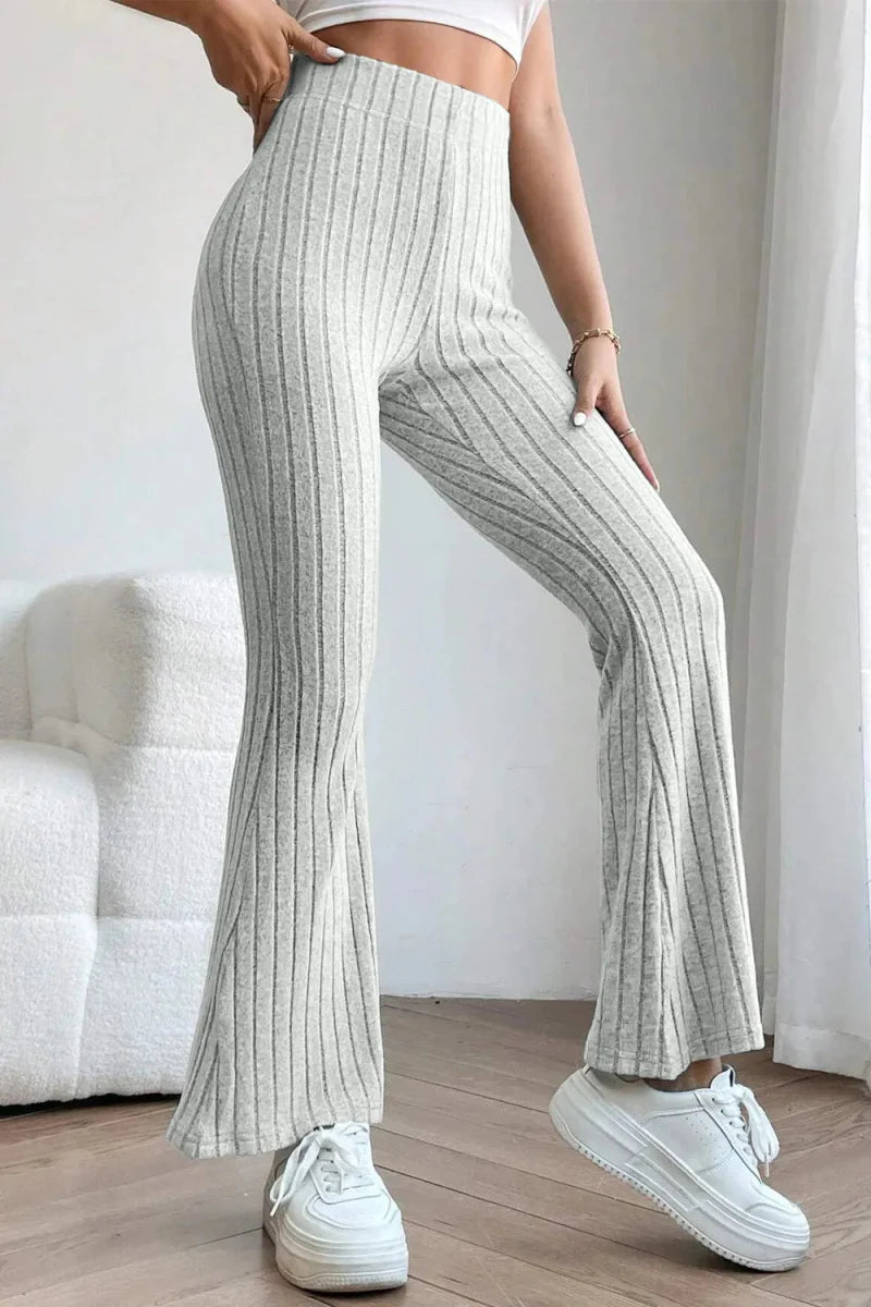 Trendsi Basic Bae Full Size Ribbed High Waist Flare Pants