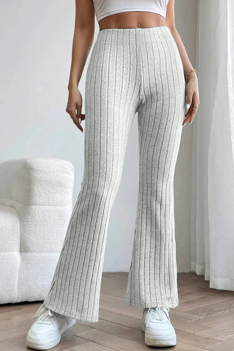 Trendsi Basic Bae Full Size Ribbed High Waist Flare Pants