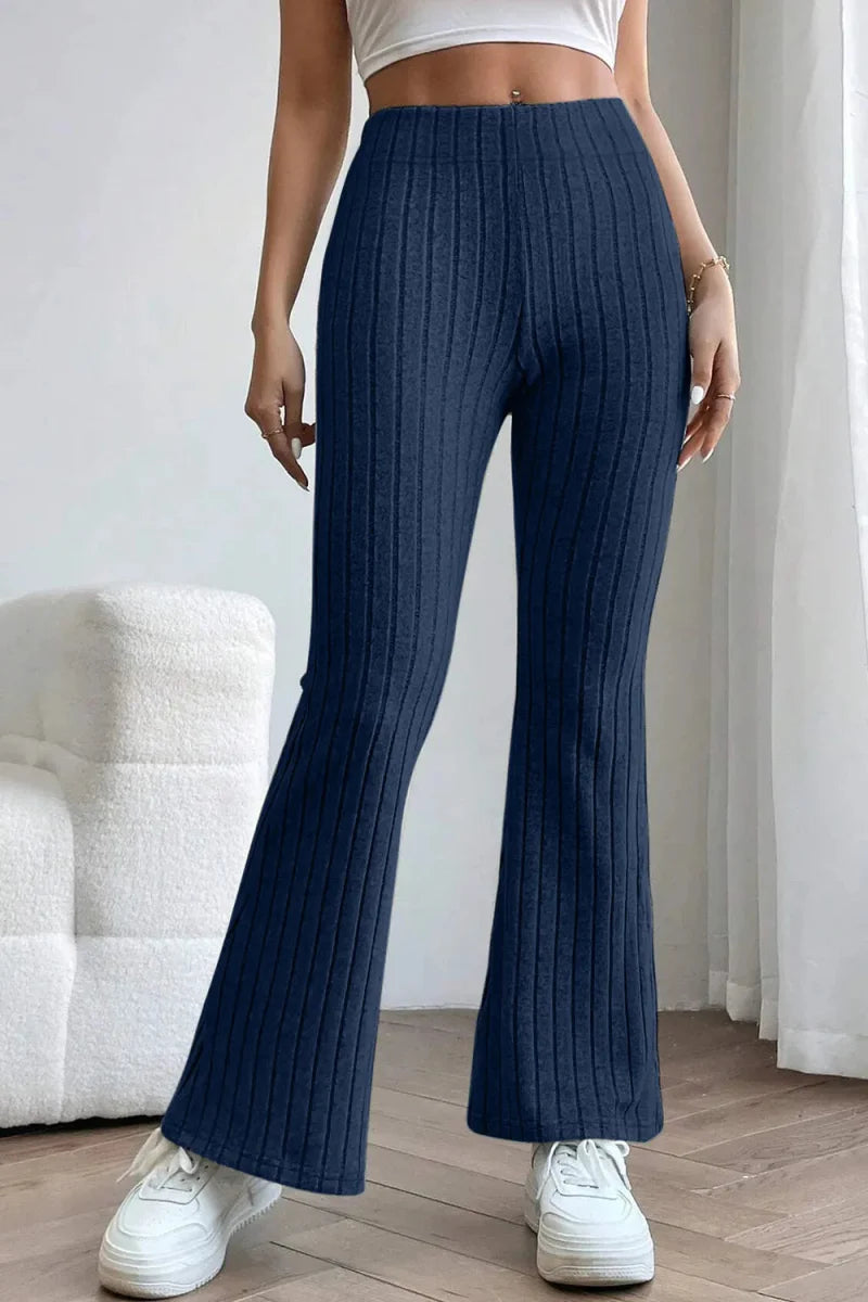 Trendsi Basic Bae Full Size Ribbed High Waist Flare Pants