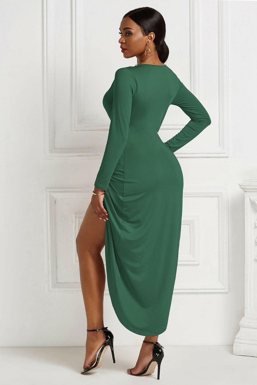 Elegant ruched surplice dress