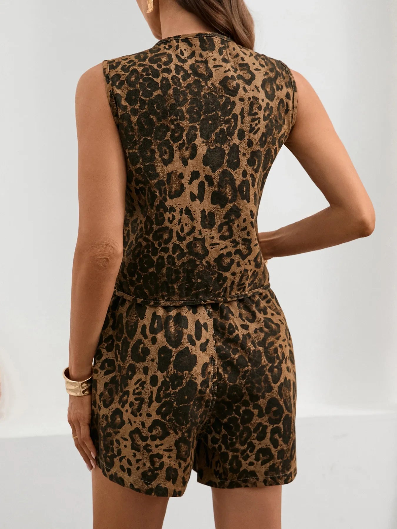 Leopard Print Sleeveless Denim Top