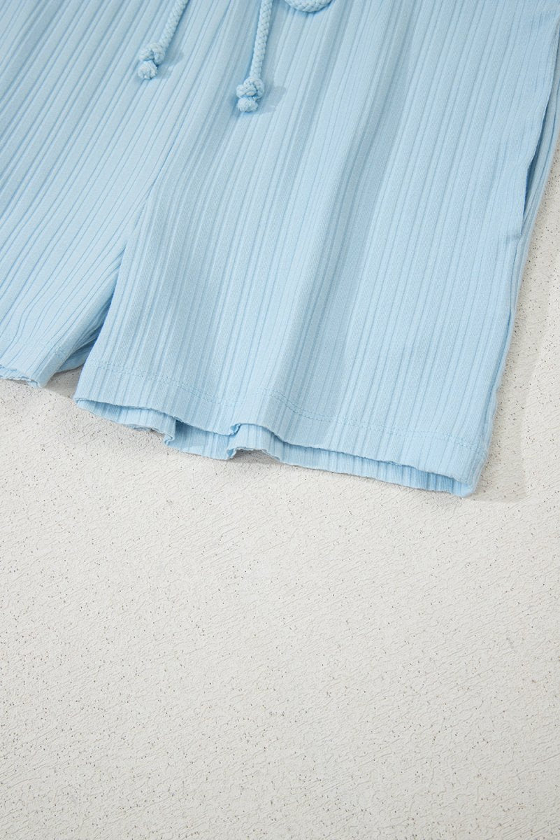 Love Salve  Beau Blue Ribbed Button V Neck Tank Top and