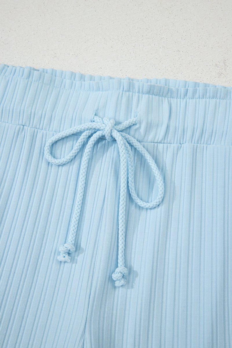 Love Salve  Beau Blue Ribbed Button V Neck Tank Top and