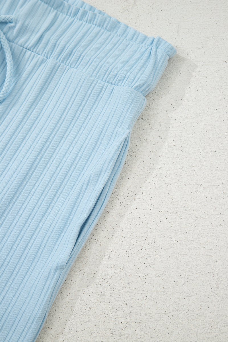 Love Salve  Beau Blue Ribbed Button V Neck Tank Top and