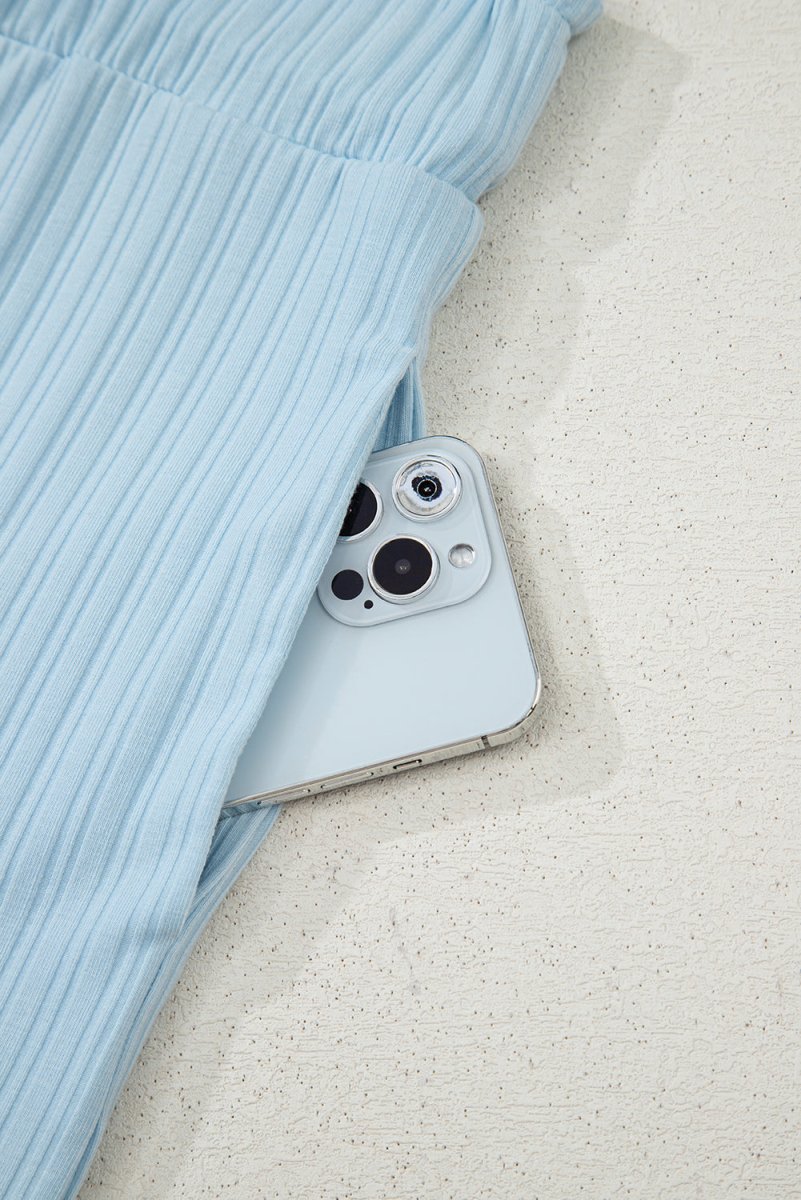 Love Salve  Beau Blue Ribbed Button V Neck Tank Top and