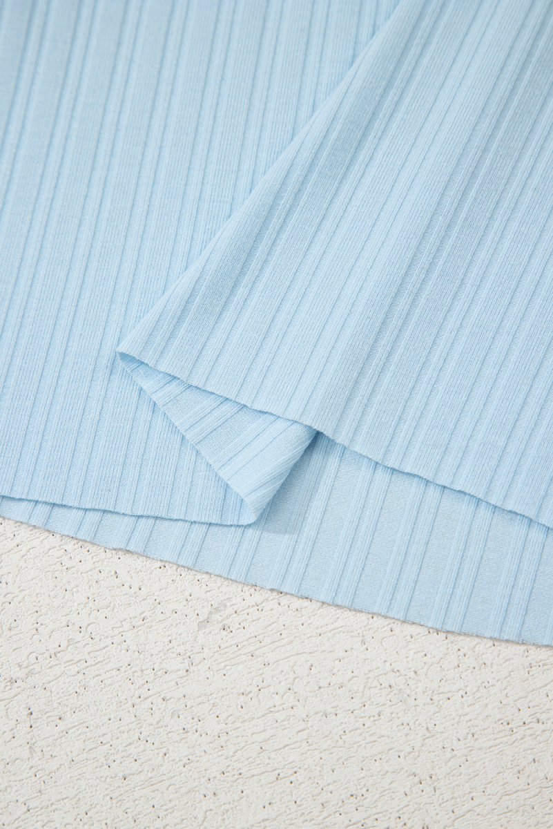 Love Salve  Beau Blue Ribbed Button V Neck Tank Top and