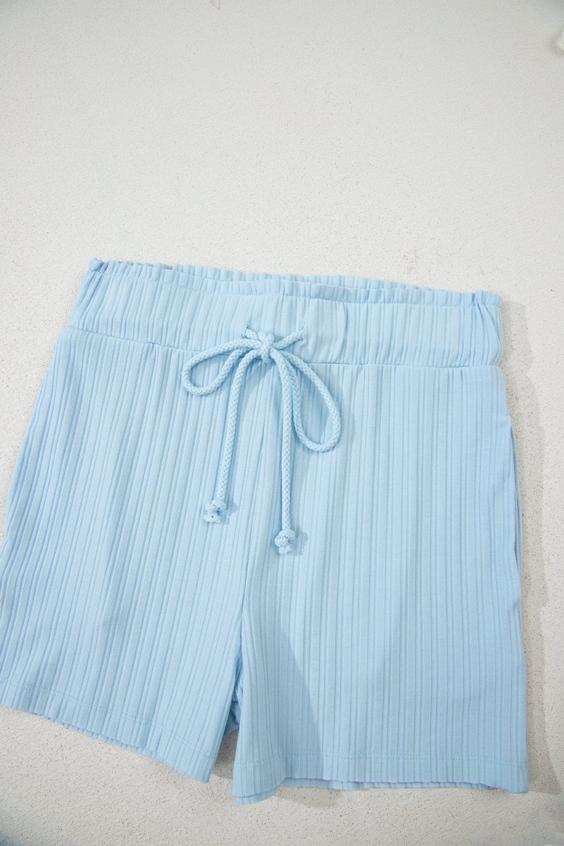 Love Salve  Beau Blue Ribbed Button V Neck Tank Top and