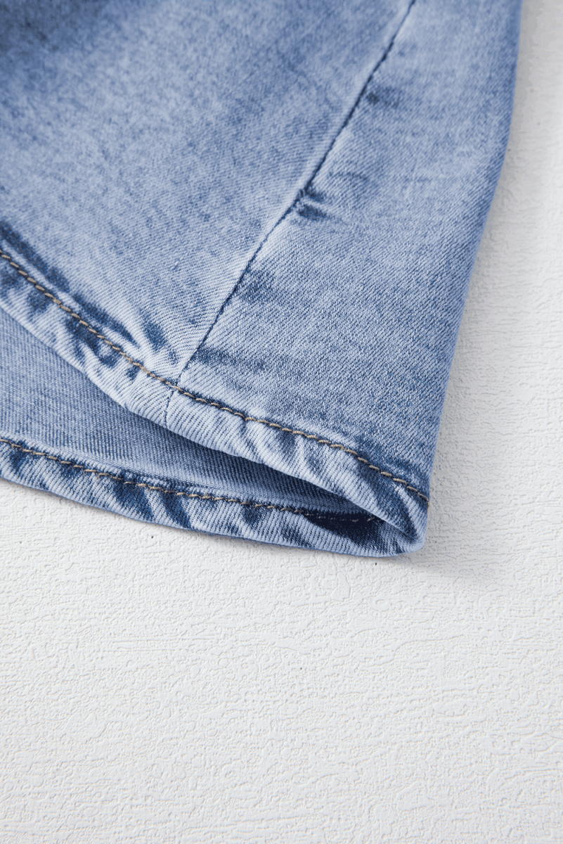 Love Salve  Beau Blue Ruffled Asymmetric Denim Mini Skirt