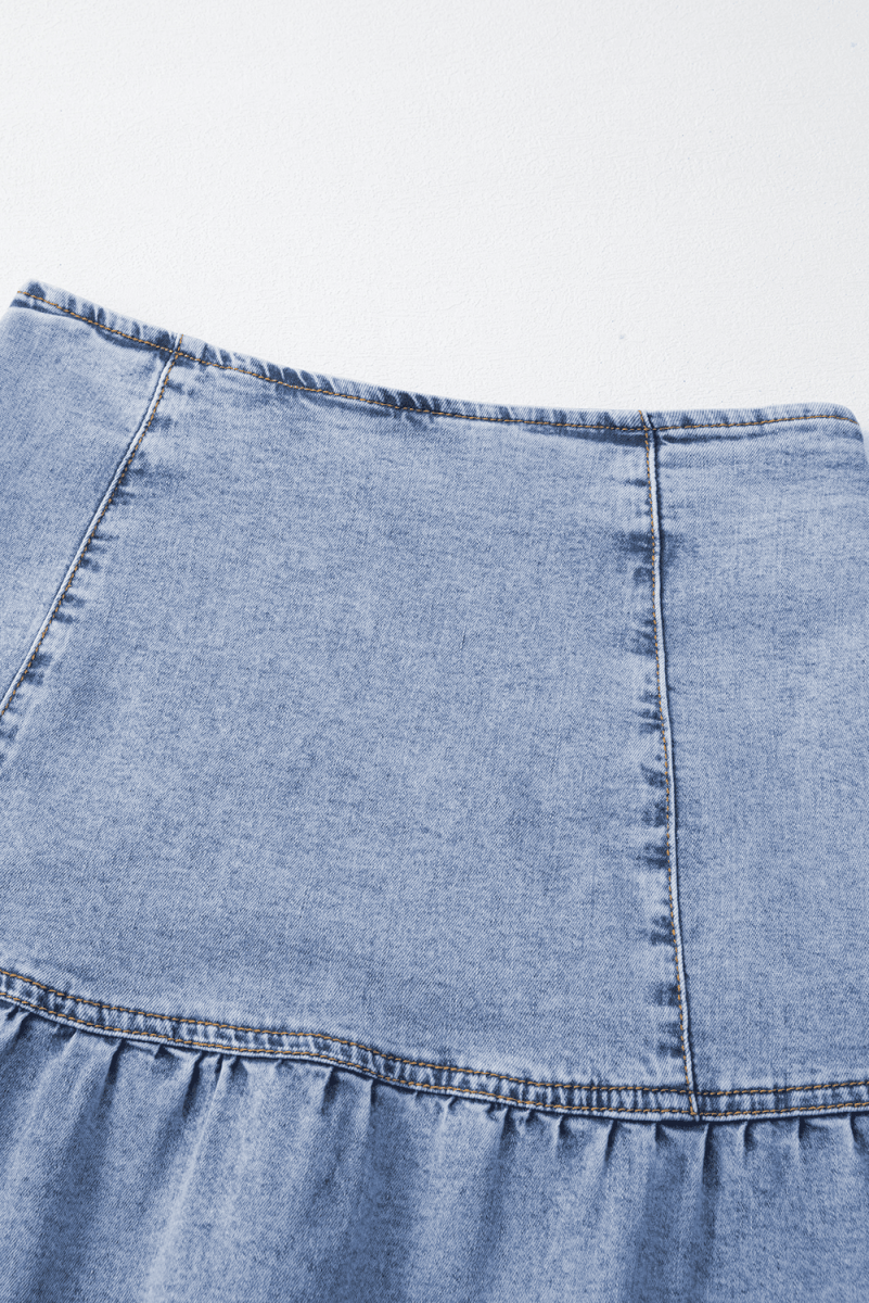 Love Salve  Beau Blue Ruffled Asymmetric Denim Mini Skirt