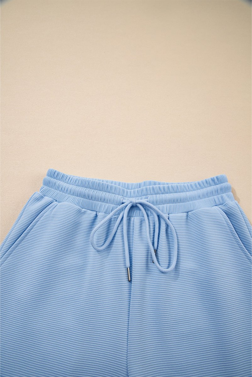 Love Salve  Beau Blue Textured Ruffled Sleeve Zipped Top And