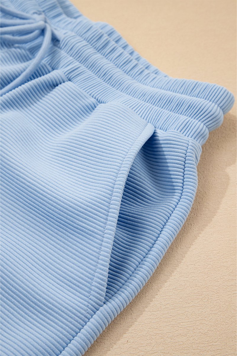 Love Salve  Beau Blue Textured Ruffled Sleeve Zipped Top And