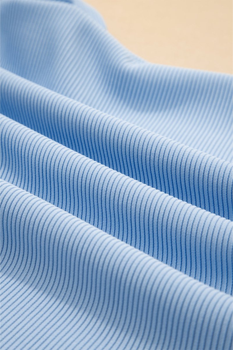 Love Salve  Beau Blue Textured Ruffled Sleeve Zipped Top And