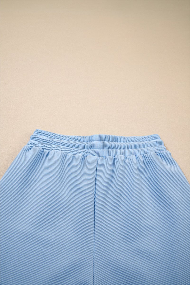 Love Salve  Beau Blue Textured Ruffled Sleeve Zipped Top And