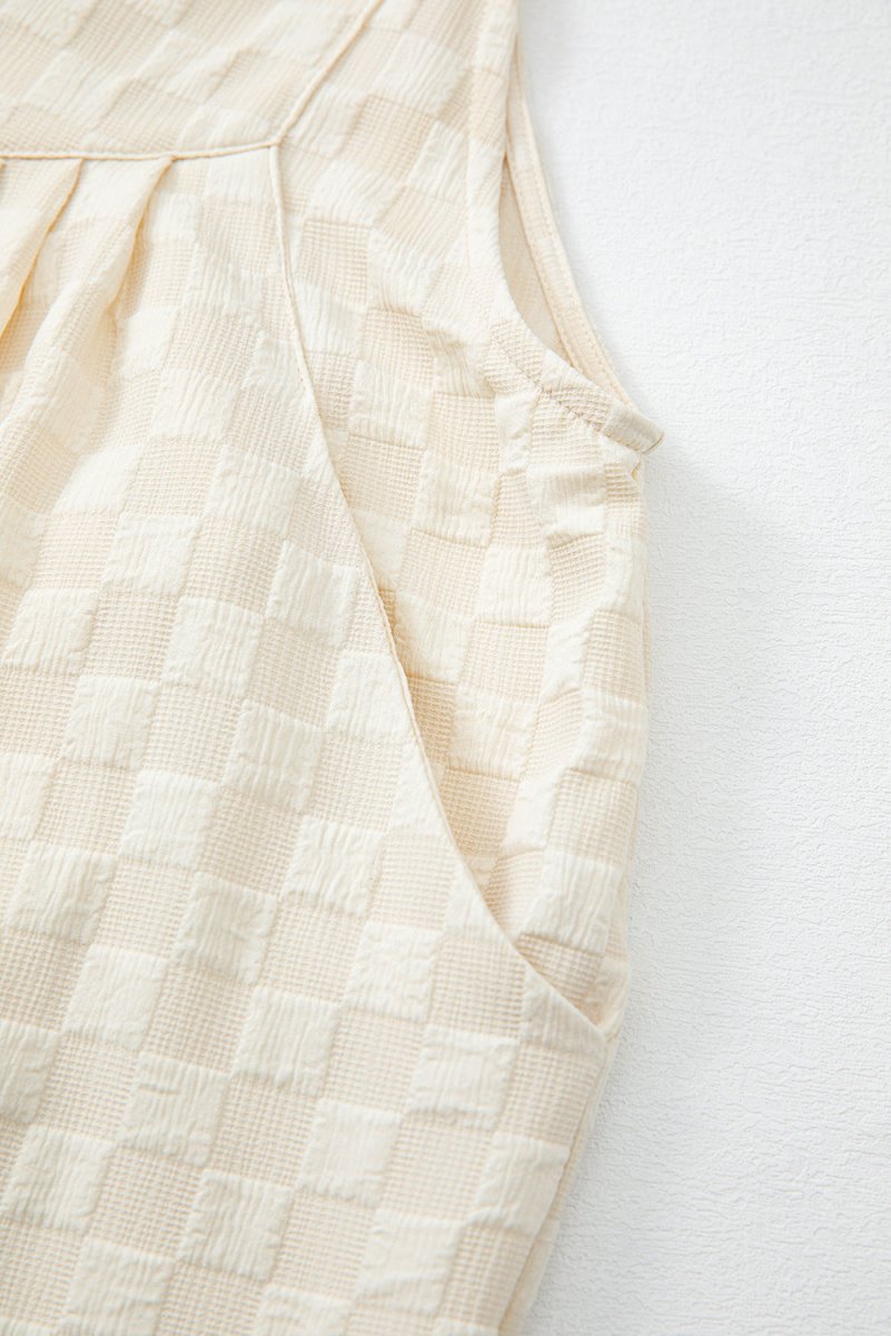 Love Salve  Beige Checkered Pocketed High Waist Wide Leg