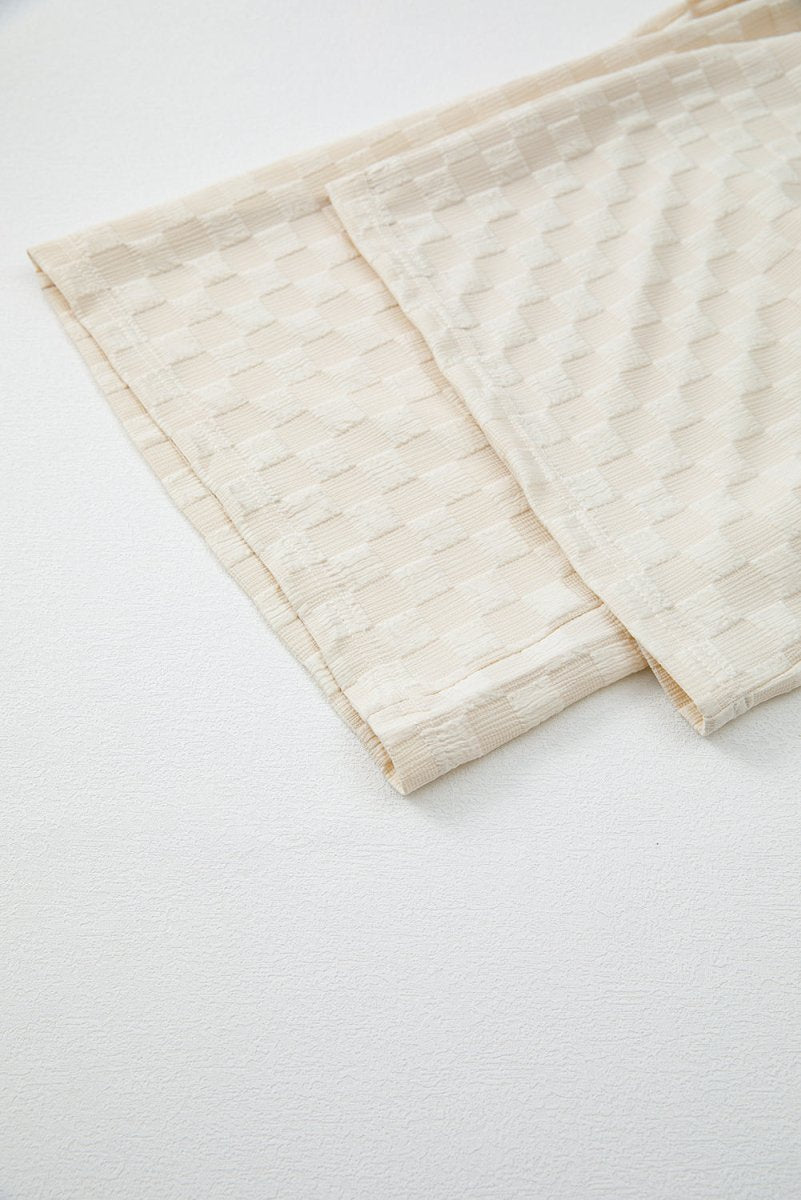 Love Salve  Beige Checkered Pocketed High Waist Wide Leg