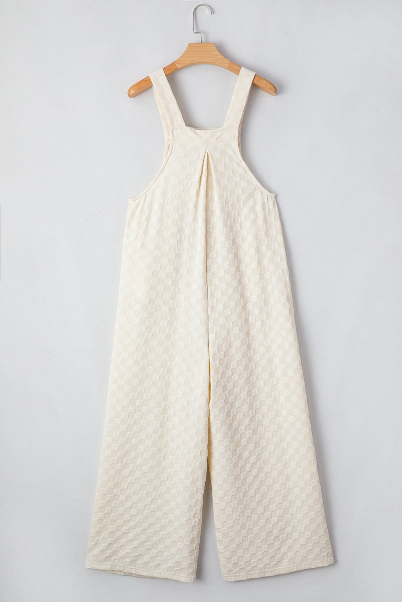 Love Salve  Beige Checkered Pocketed High Waist Wide Leg