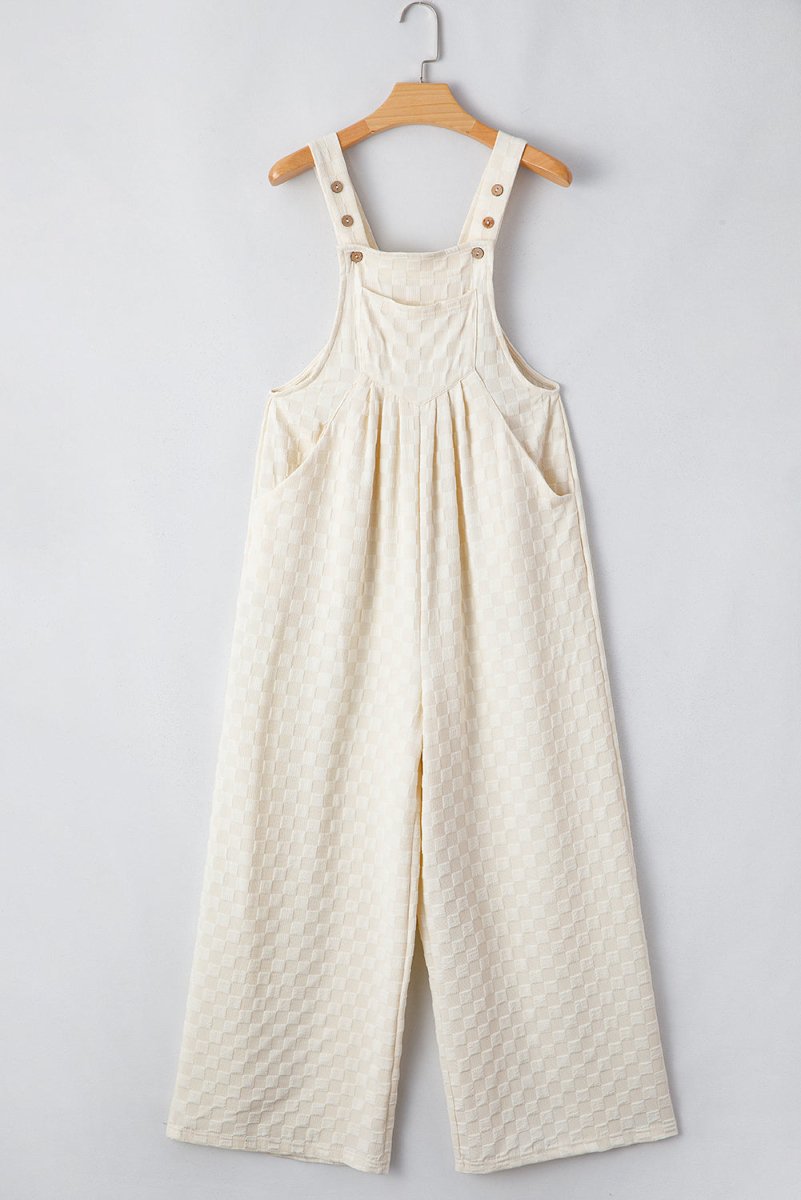 Love Salve  Beige Checkered Pocketed High Waist Wide Leg