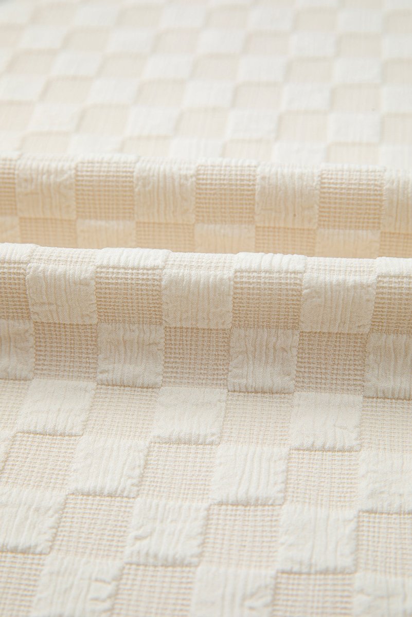 Love Salve  Beige Checkered Pocketed High Waist Wide Leg