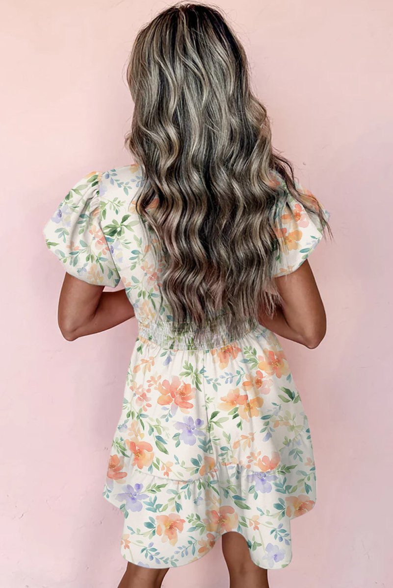 Love Salve  Beige Floral Print Shirred High Waist Puff