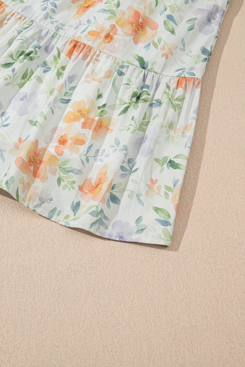 Love Salve  Beige Floral Print Shirred High Waist Puff