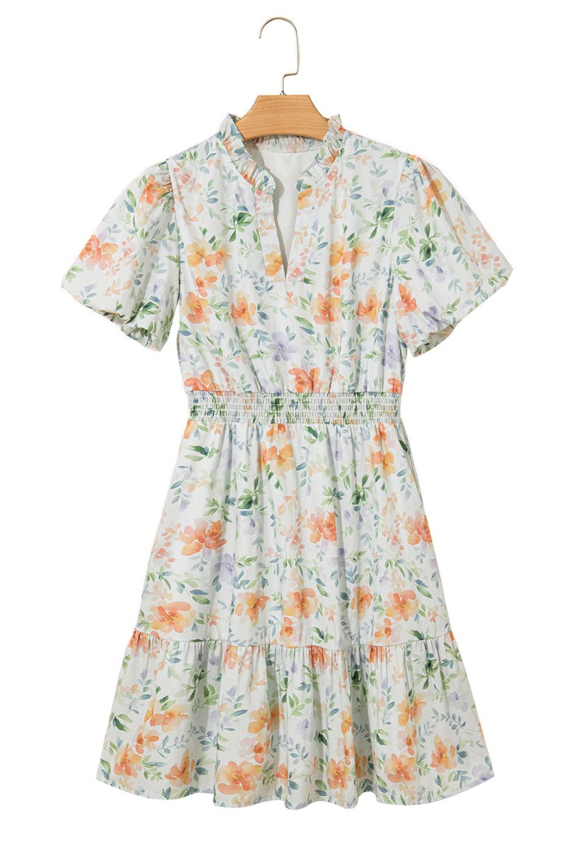 Love Salve  Beige Floral Print Shirred High Waist Puff