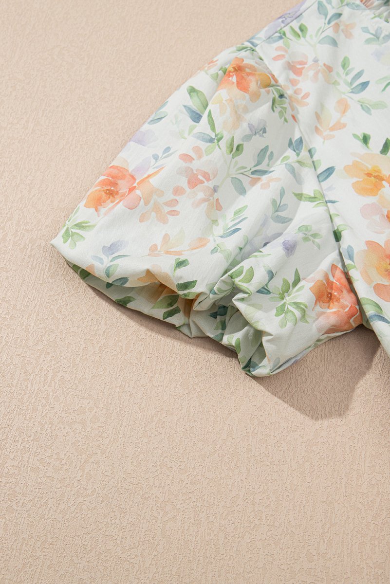 Love Salve  Beige Floral Print Shirred High Waist Puff