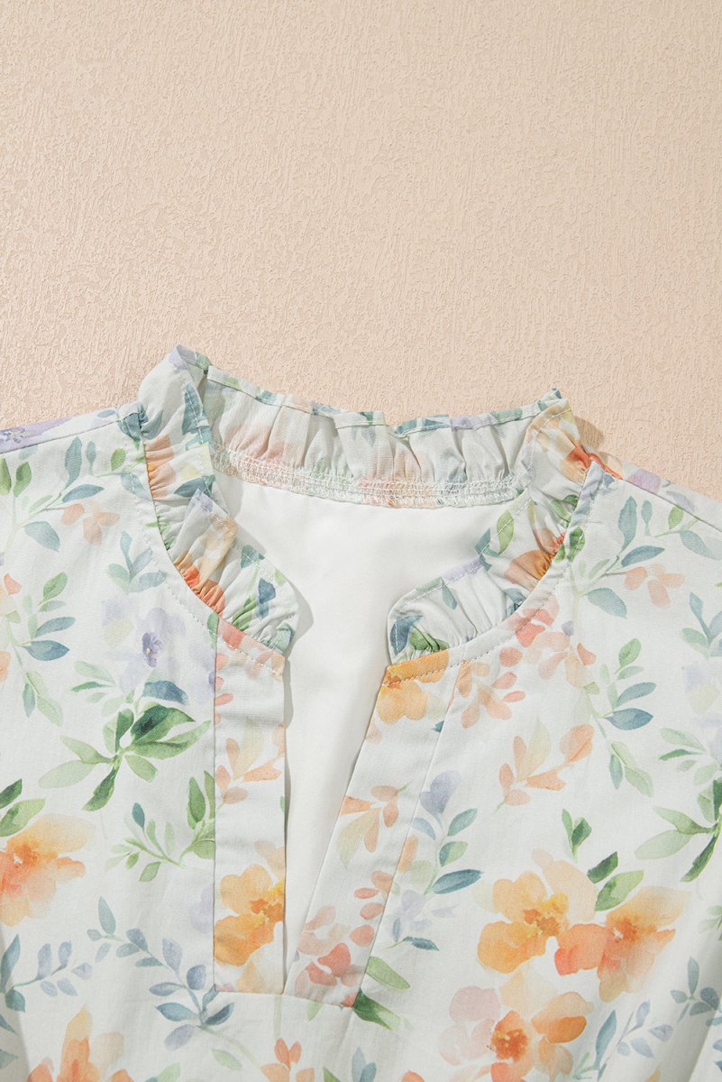 Love Salve  Beige Floral Print Shirred High Waist Puff